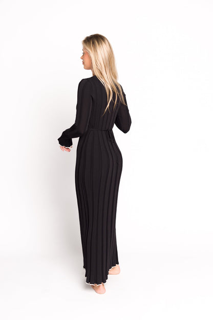 Bentley Ribbed Knit Maxi Dress in Black with White Trim - Bump Friendly
