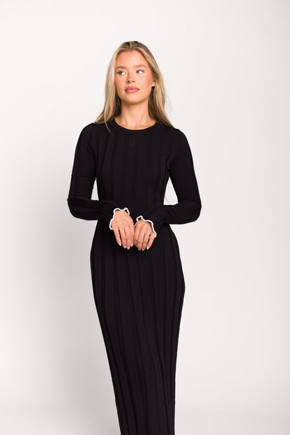 Bentley Ribbed Knit Maxi Dress in Black with White Trim - Bump Friendly