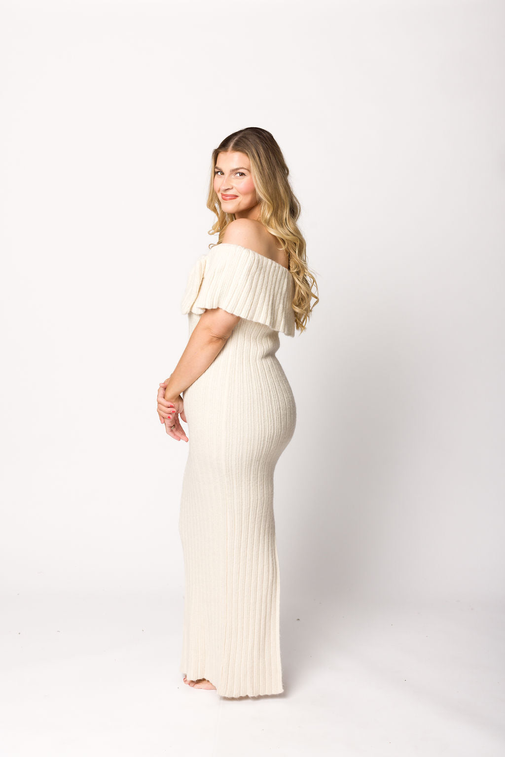 Aston Bow Front Maxi Sweater Dress in Ivory– Bump Friendly & Inclusive Sizing (S-3XL)