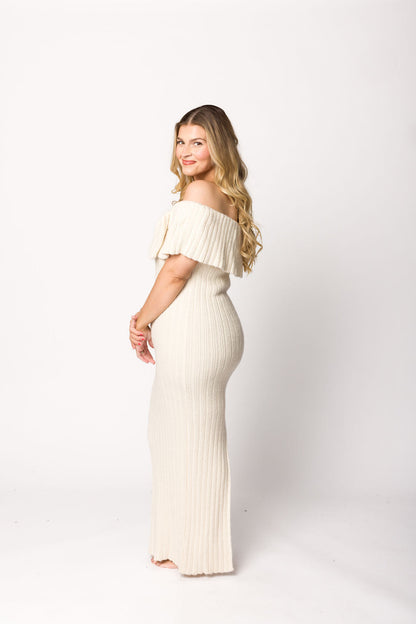 Aston Bow Front Maxi Sweater Dress in Ivory– Bump Friendly & Inclusive Sizing (S-3XL)