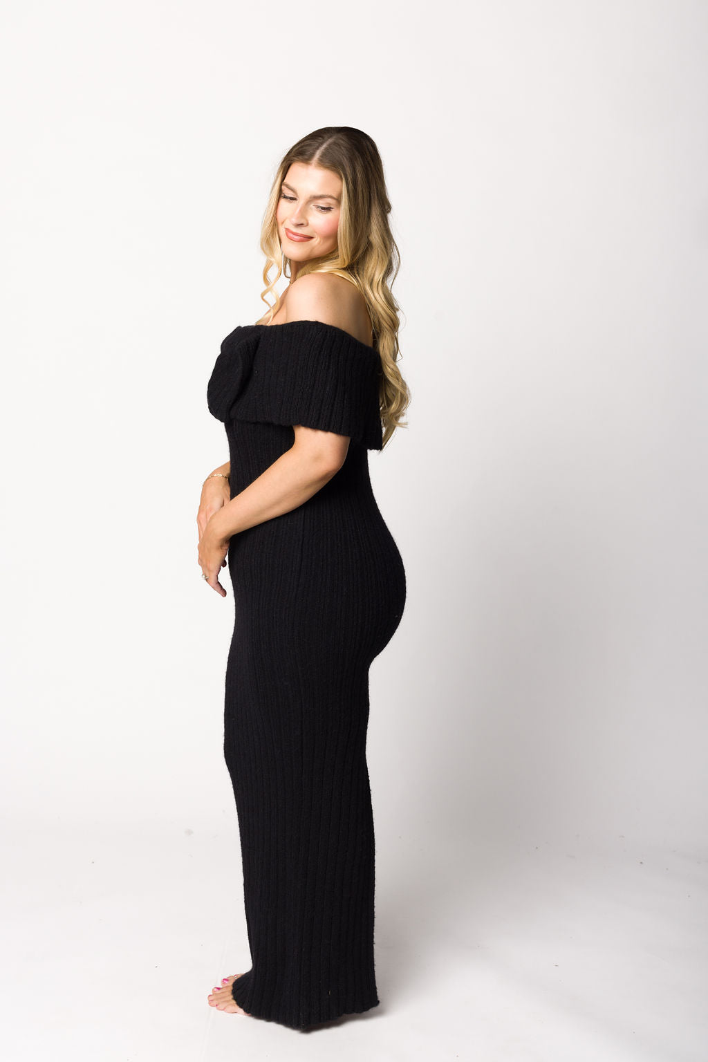Aston Bow Front Maxi Sweater Dress in Black - Bump Friendly