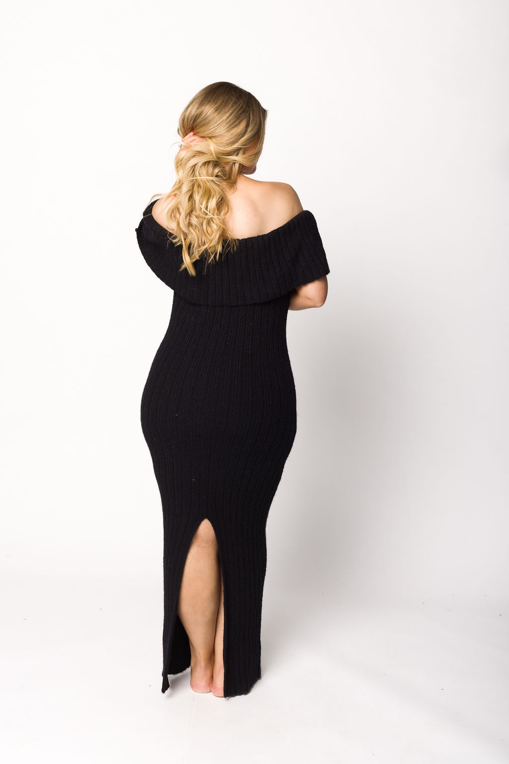 Aston Bow Front Maxi Sweater Dress in Black - Bump Friendly