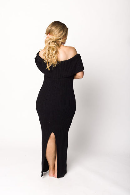 Aston Bow Front Maxi Sweater Dress in Black - Bump Friendly