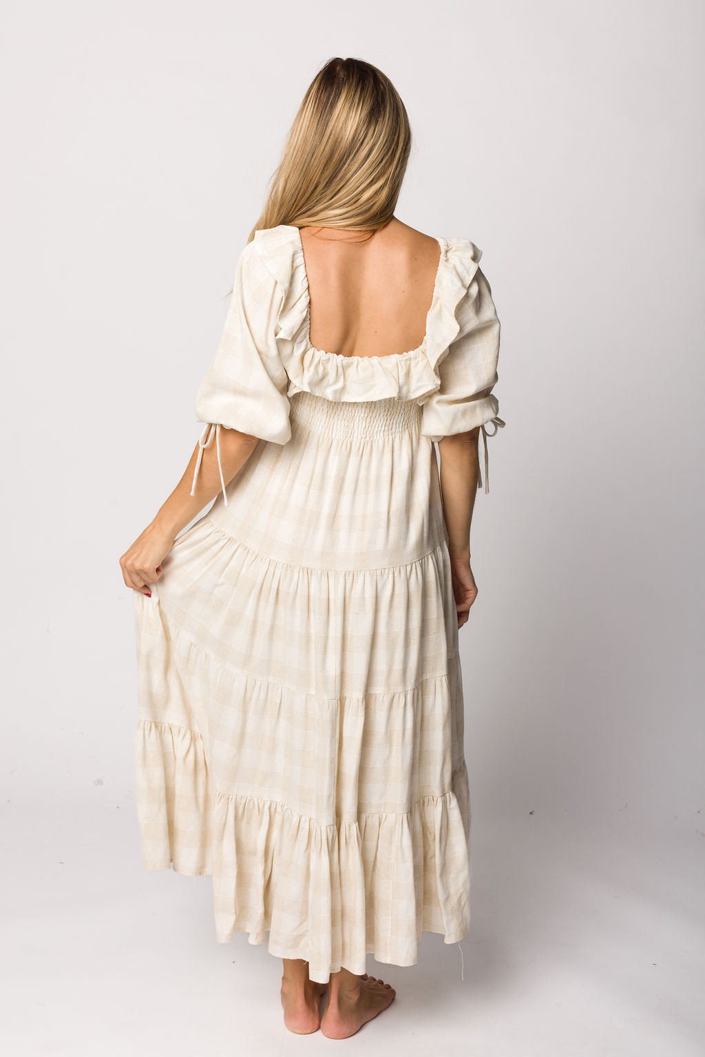 Clea Dress in Natural Plaid - Bump Friendly