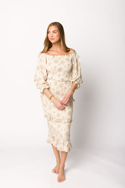 The Chloe Midi Dress in Brown - Bump Friendly