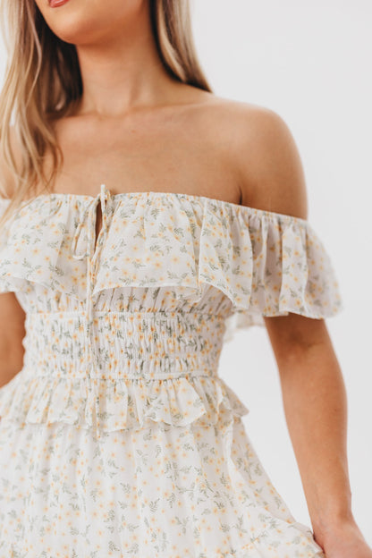 Astrid Ruffle Detail Maxi Dress in Yellow Floral  - Bump Friendly
