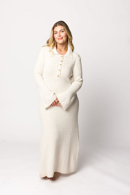 Courtney Boucle Maxi Shirt Dress in Cream- Nursing Friendly