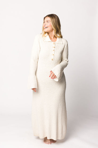 Courtney Boucle Maxi Shirt Dress in Cream- Nursing Friendly