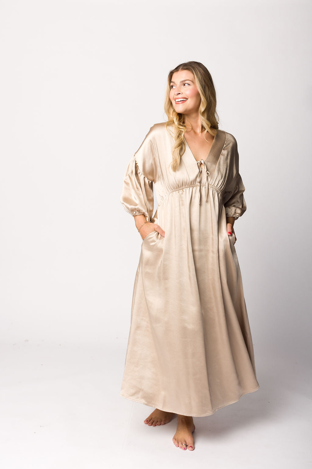 Hunter Premium *Satin* Midi Dress in Champagne - Bump Friendly