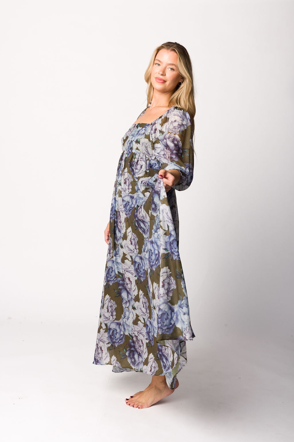 Mona Maxi Dress in Olive/Blue Floral - Bump Friendly *9/30 PRE-ORDER*
