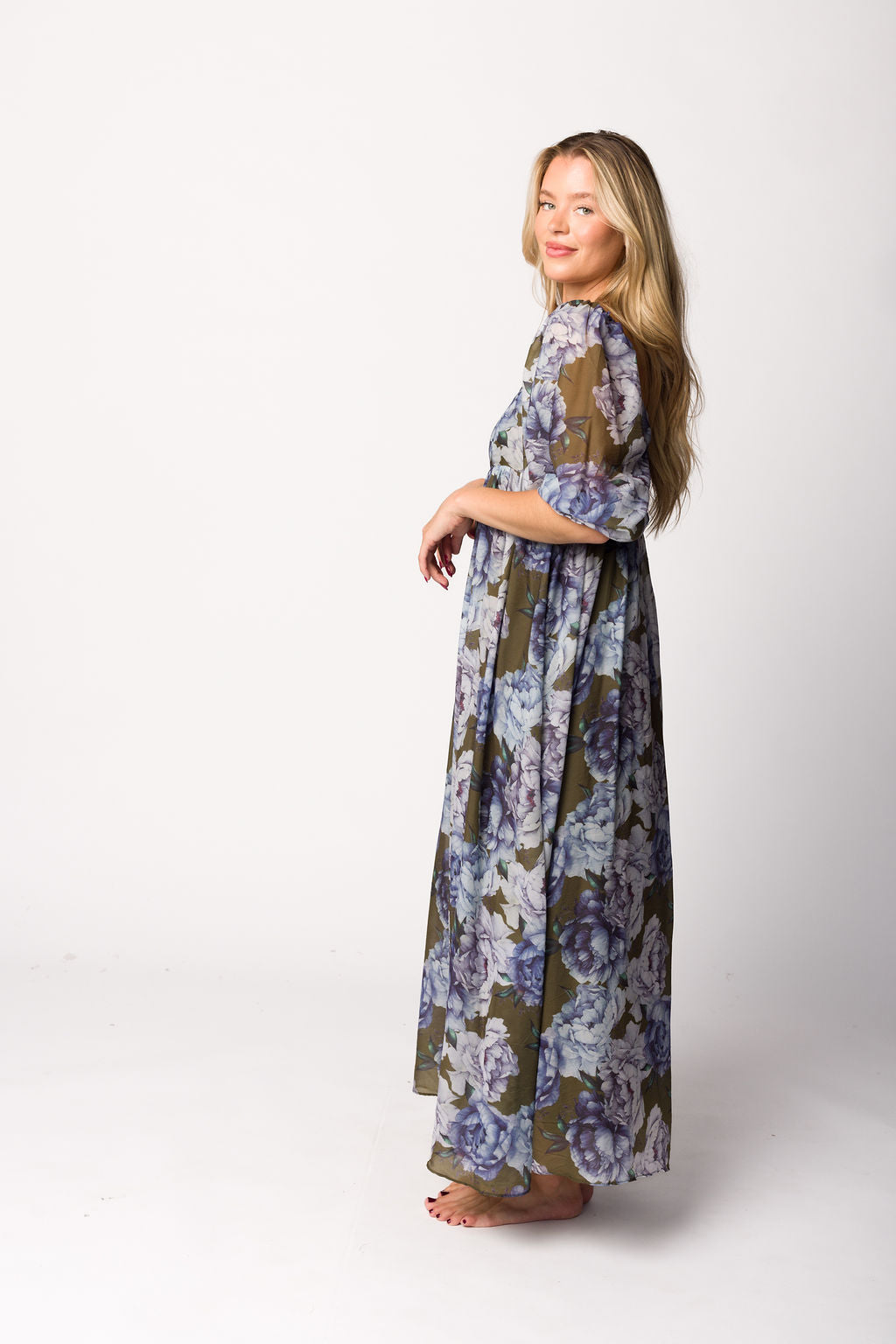 Mona Maxi Dress in Olive/Blue Floral - Bump Friendly *9/30 PRE-ORDER*