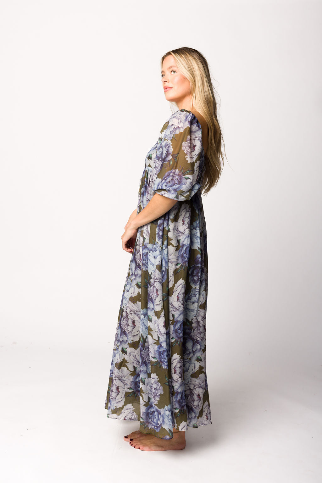 Mona Maxi Dress in Olive/Blue Floral - Bump Friendly *9/30 PRE-ORDER*