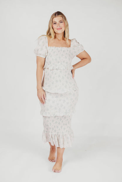 Ada Smocked Dress in Blue Floral- Bump Friendly & Inclusive Sizing (S-3XL)