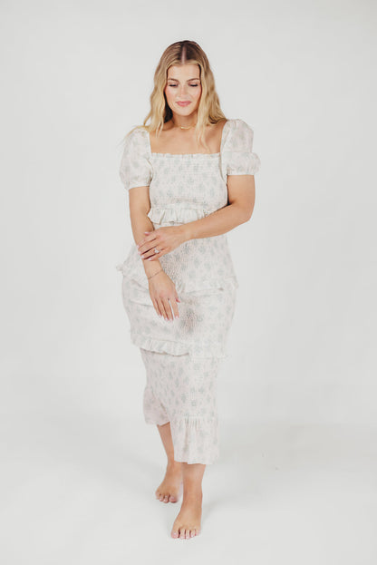 Ada Smocked Dress in Blue Floral- Bump Friendly & Inclusive Sizing (S-3XL)