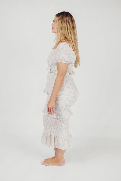 Ada Smocked Dress in Blue Floral- Bump Friendly & Inclusive Sizing (S-3XL)