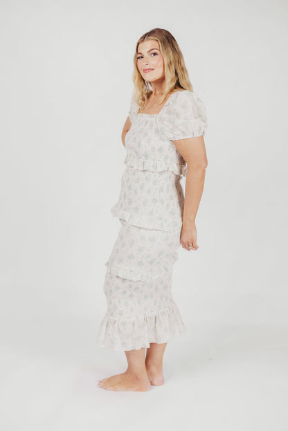 Ada Smocked Dress in Blue Floral- Bump Friendly & Inclusive Sizing (S-3XL)