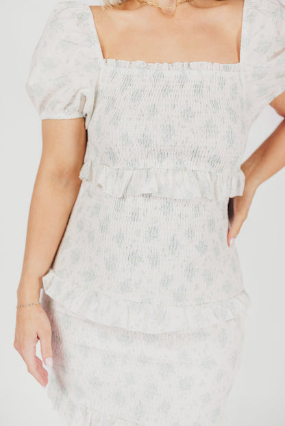 Ada Smocked Dress in Blue Floral- Bump Friendly & Inclusive Sizing (S-3XL)
