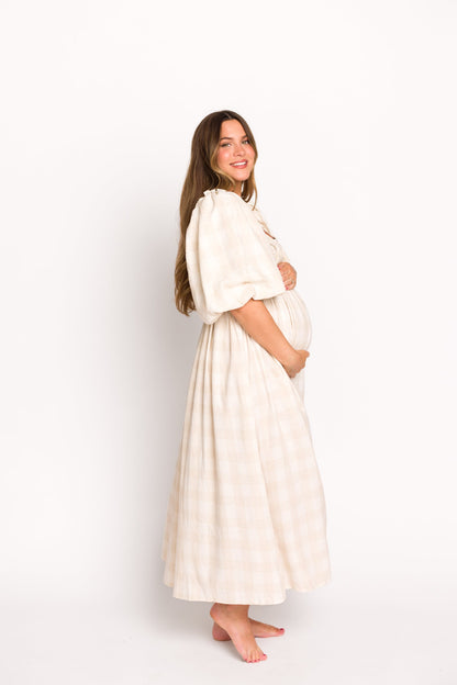 Harlow Maxi Dress in Natural Plaid - Bump Friendly