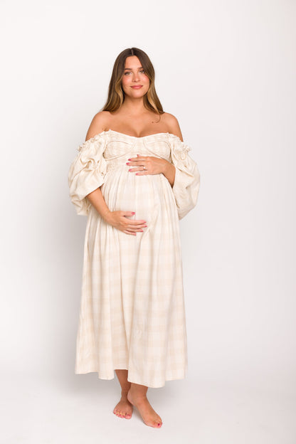 Harlow Maxi Dress in Natural Plaid - Bump Friendly