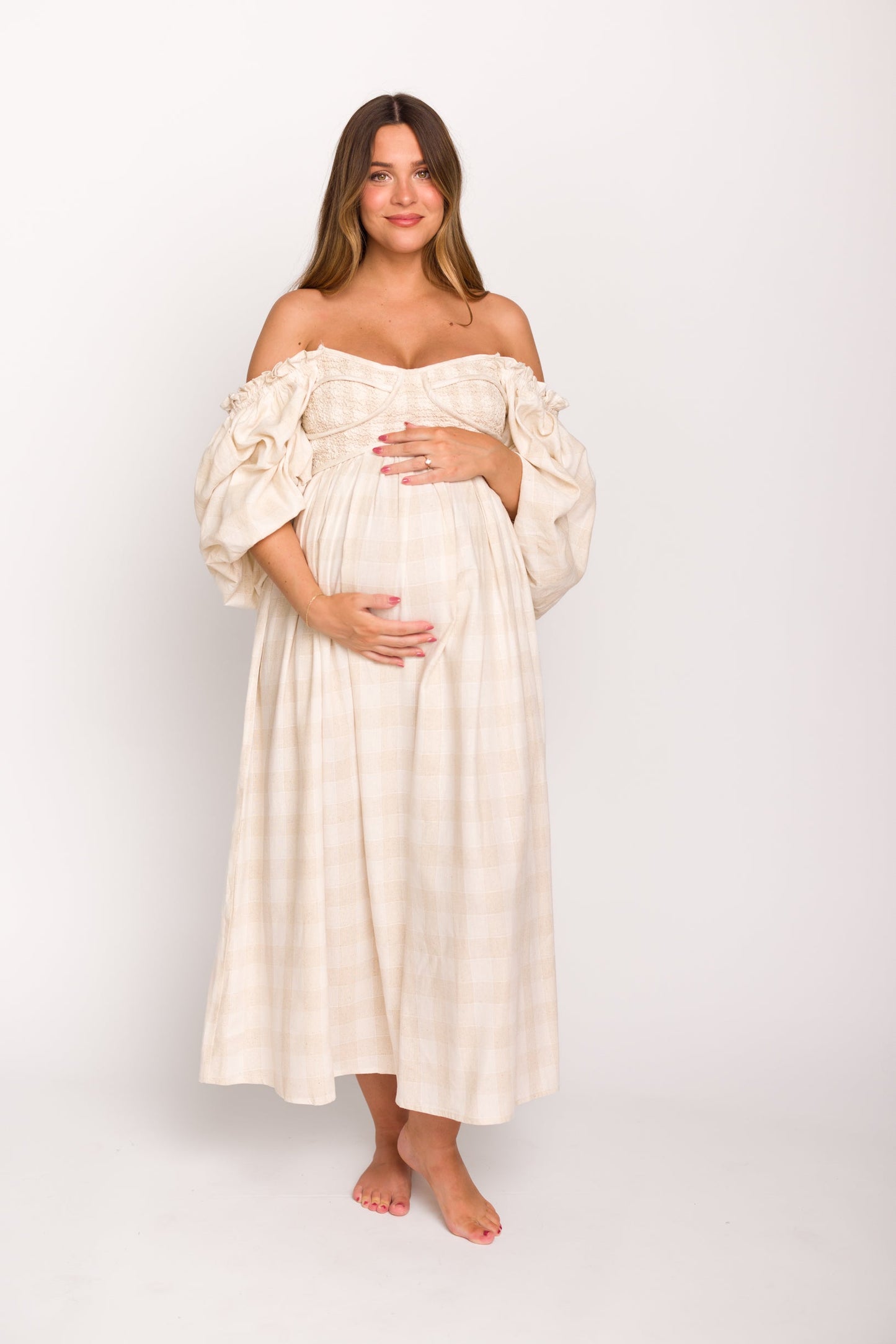Harlow Maxi Dress in Natural Plaid - Bump Friendly