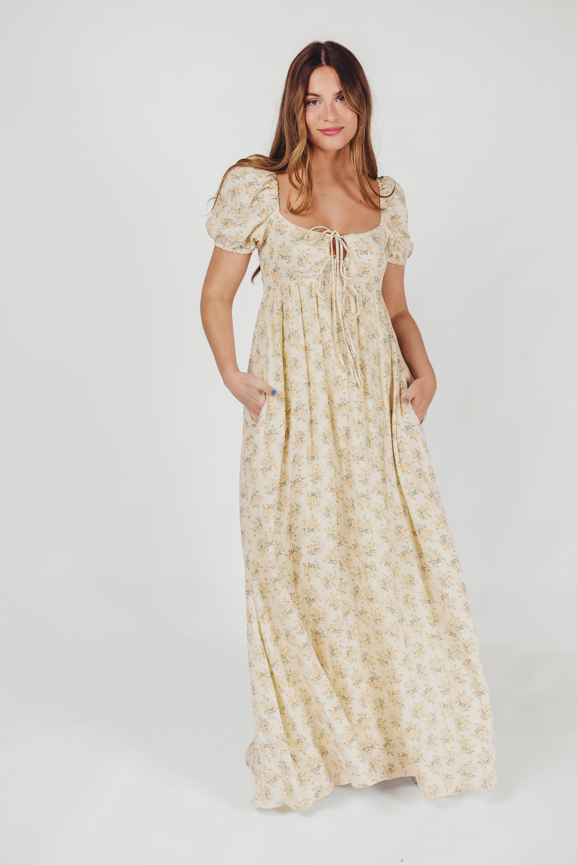 Haven 100% Cotton Tie-Front Maxi Dress in Orange/Green Floral - Bump Friendly