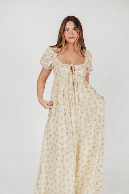 Haven 100% Cotton Tie-Front Maxi Dress in Orange/Green Floral - Bump Friendly