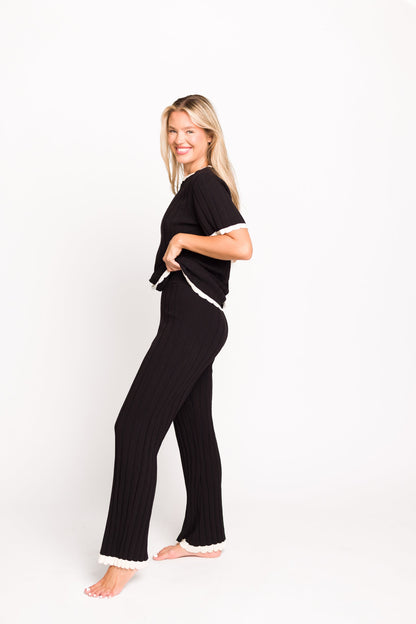 Adele Ribbed Knit Top and Pants Set in Black