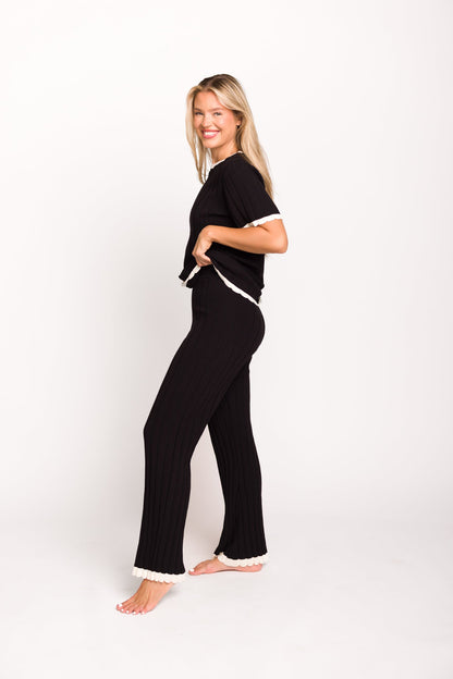 Adele Ribbed Knit Top and Pants Set in Black