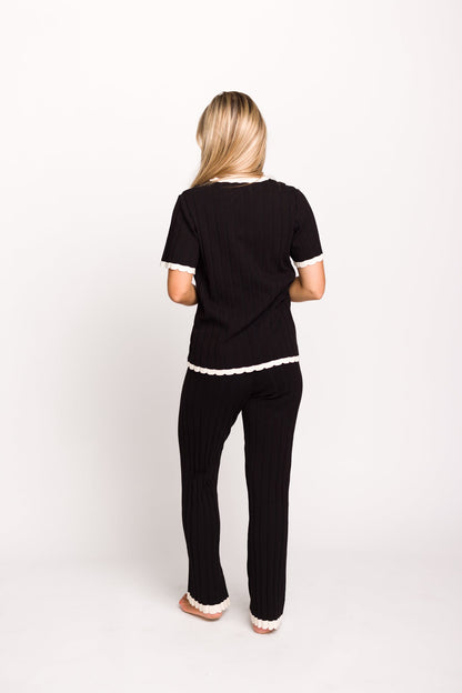 Adele Ribbed Knit Top and Pants Set in Black