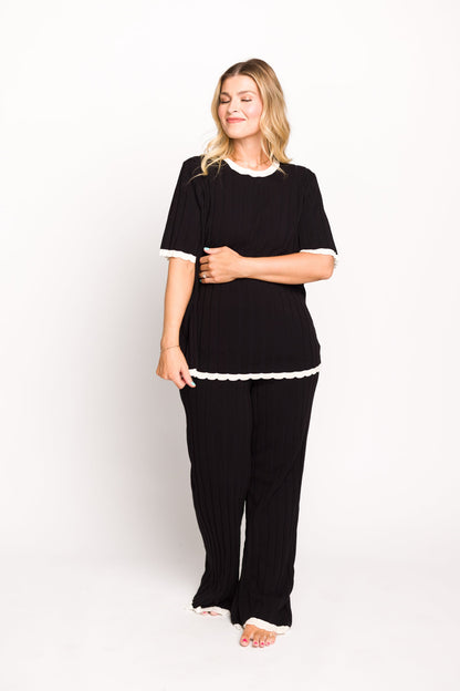 Adele Ribbed Knit Top and Pants Set in Black