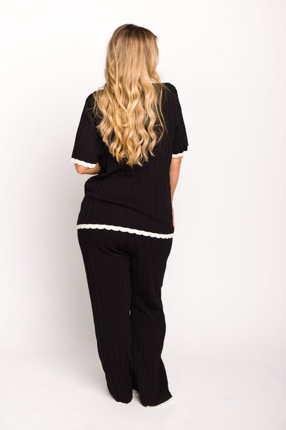 Adele Ribbed Knit Top and Pants Set in Black