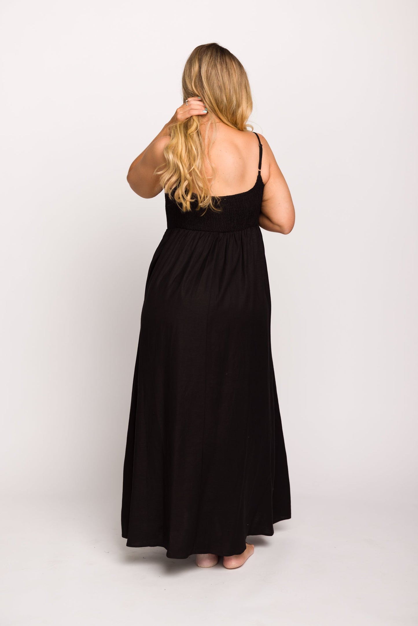 Josefina Smocked Maxi Dress in Black - Bump Friendly