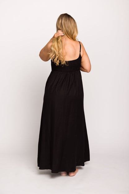 Josefina Smocked Maxi Dress in Black - Bump Friendly