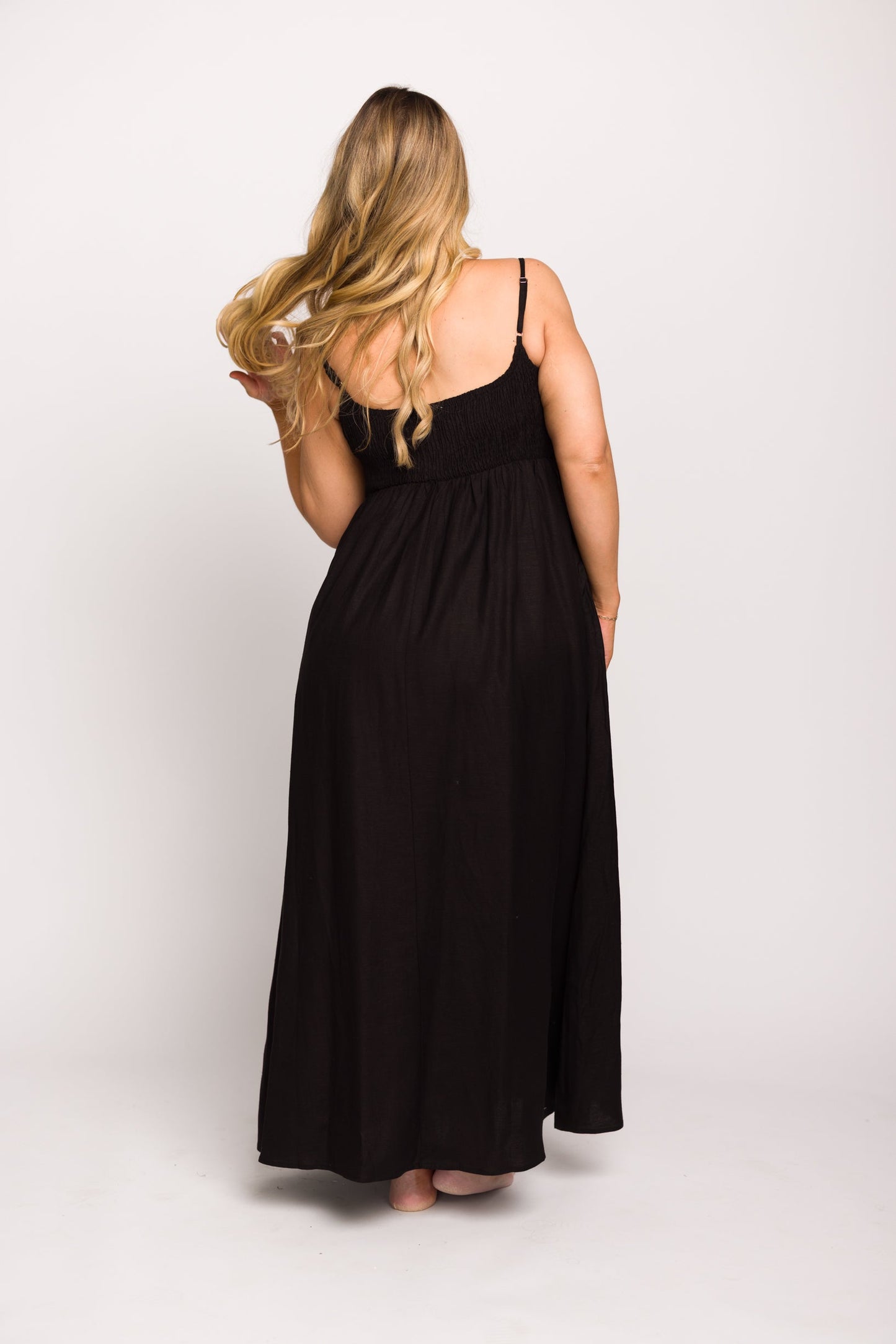 Josefina Smocked Maxi Dress in Black - Bump Friendly