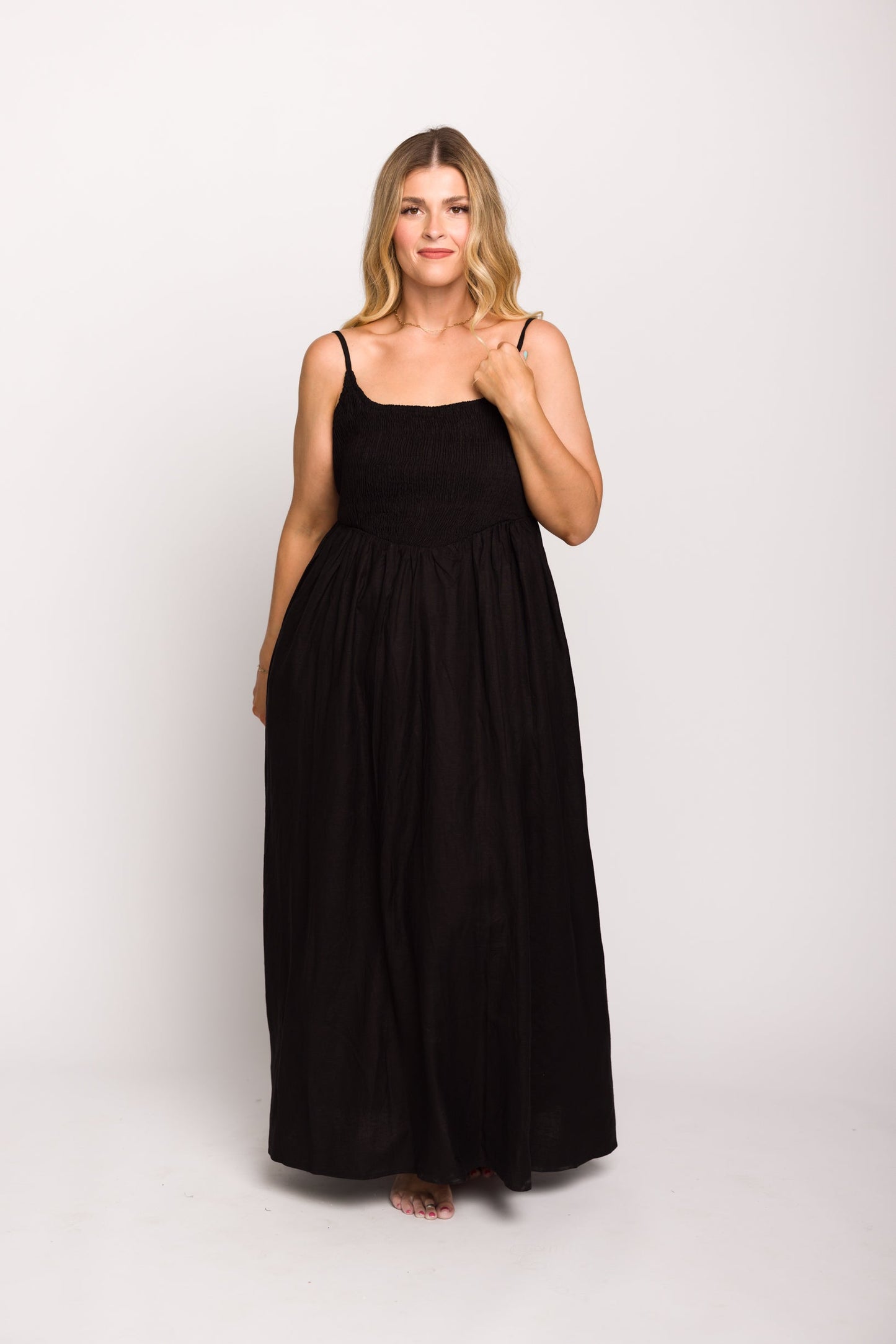 Josefina Smocked Maxi Dress in Black - Bump Friendly