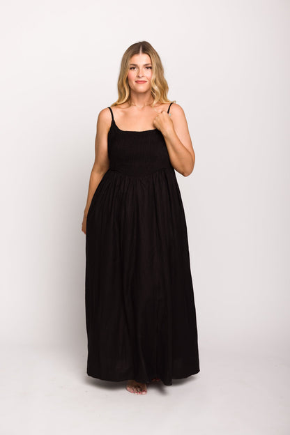 Josefina Smocked Maxi Dress in Black - Bump Friendly
