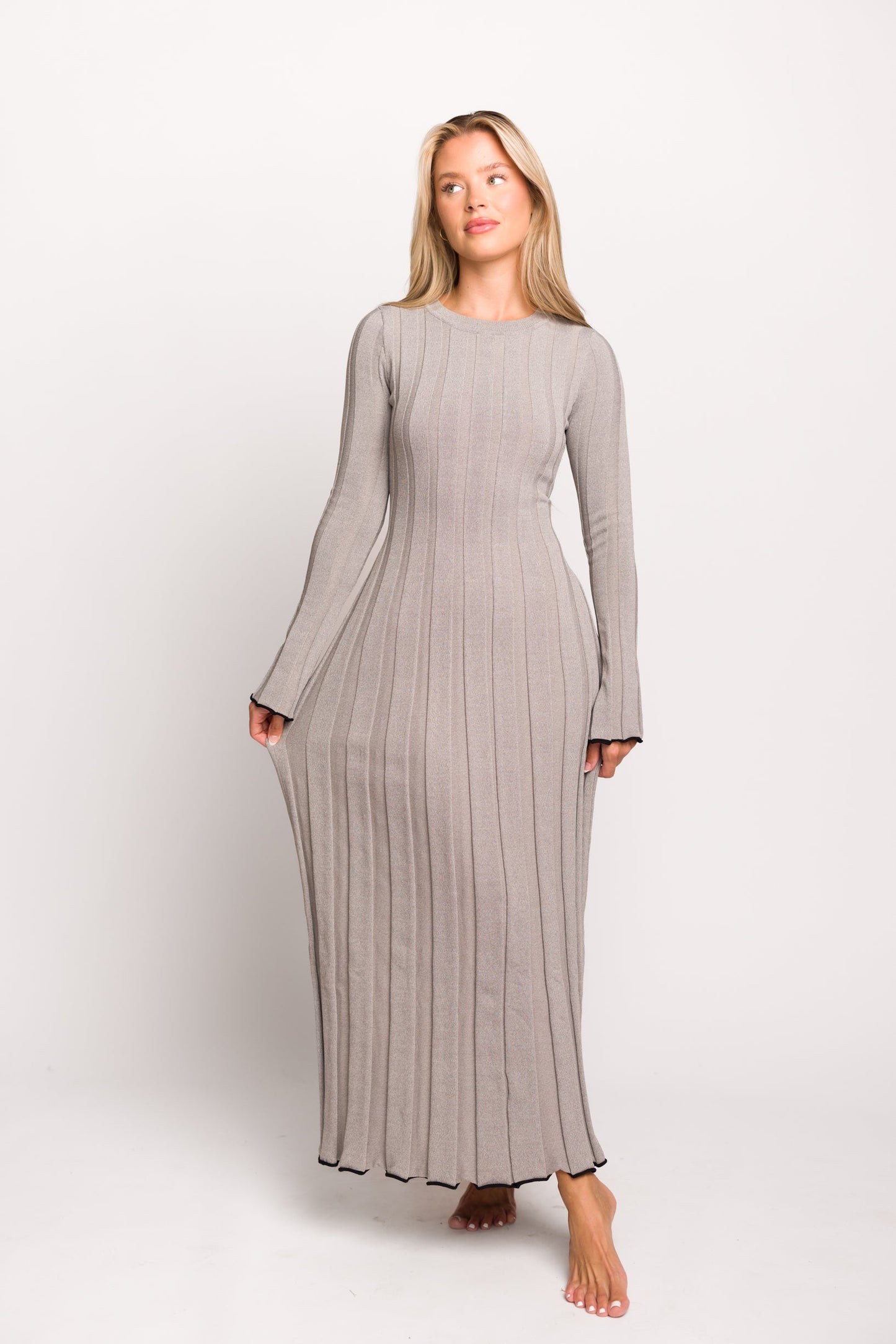 Bentley Maxi Dress in Heather Gray with Black Trim - Bump Friendly