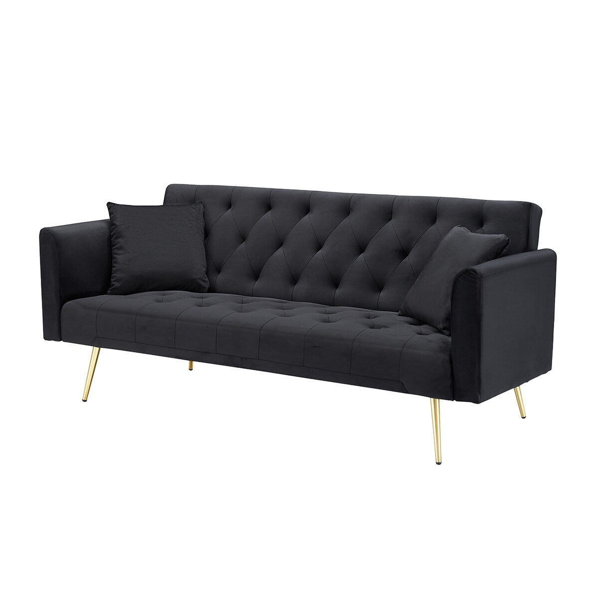 71-inch foldable double sofa, with American retro style, made of black velvet material