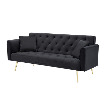 71-inch foldable double sofa, with American retro style, made of black velvet material