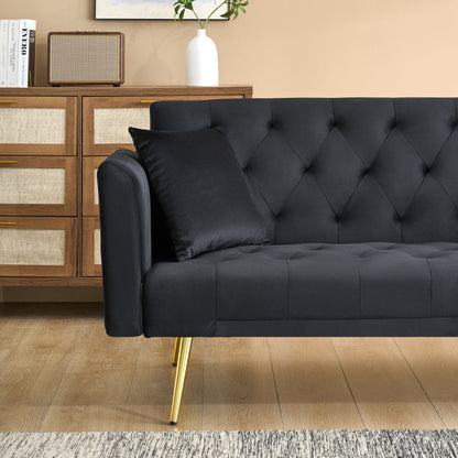 71-inch foldable double sofa, with American retro style, made of black velvet material