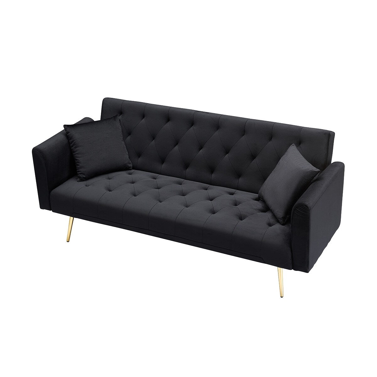 71-inch foldable double sofa, with American retro style, made of black velvet material