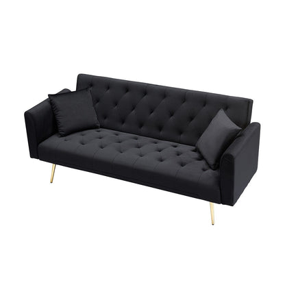 71-inch foldable double sofa, with American retro style, made of black velvet material