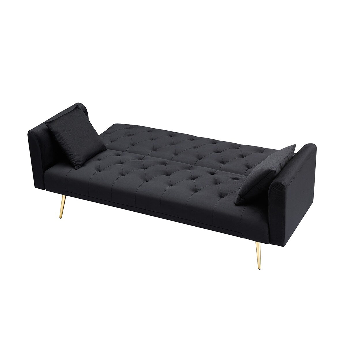 71-inch foldable double sofa, with American retro style, made of black velvet material