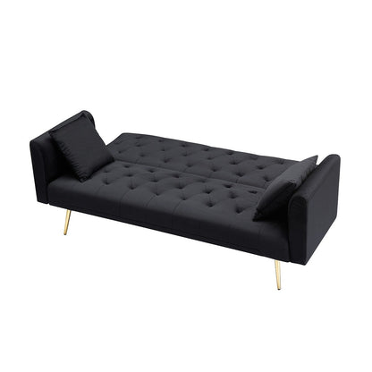 71-inch foldable double sofa, with American retro style, made of black velvet material