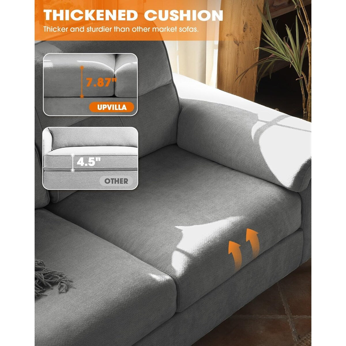 71.25 Chenille Loveseat Sofa - Deep Seat 2-Seater with 8 Cushion, Convertible Armrest & Removable Cover
