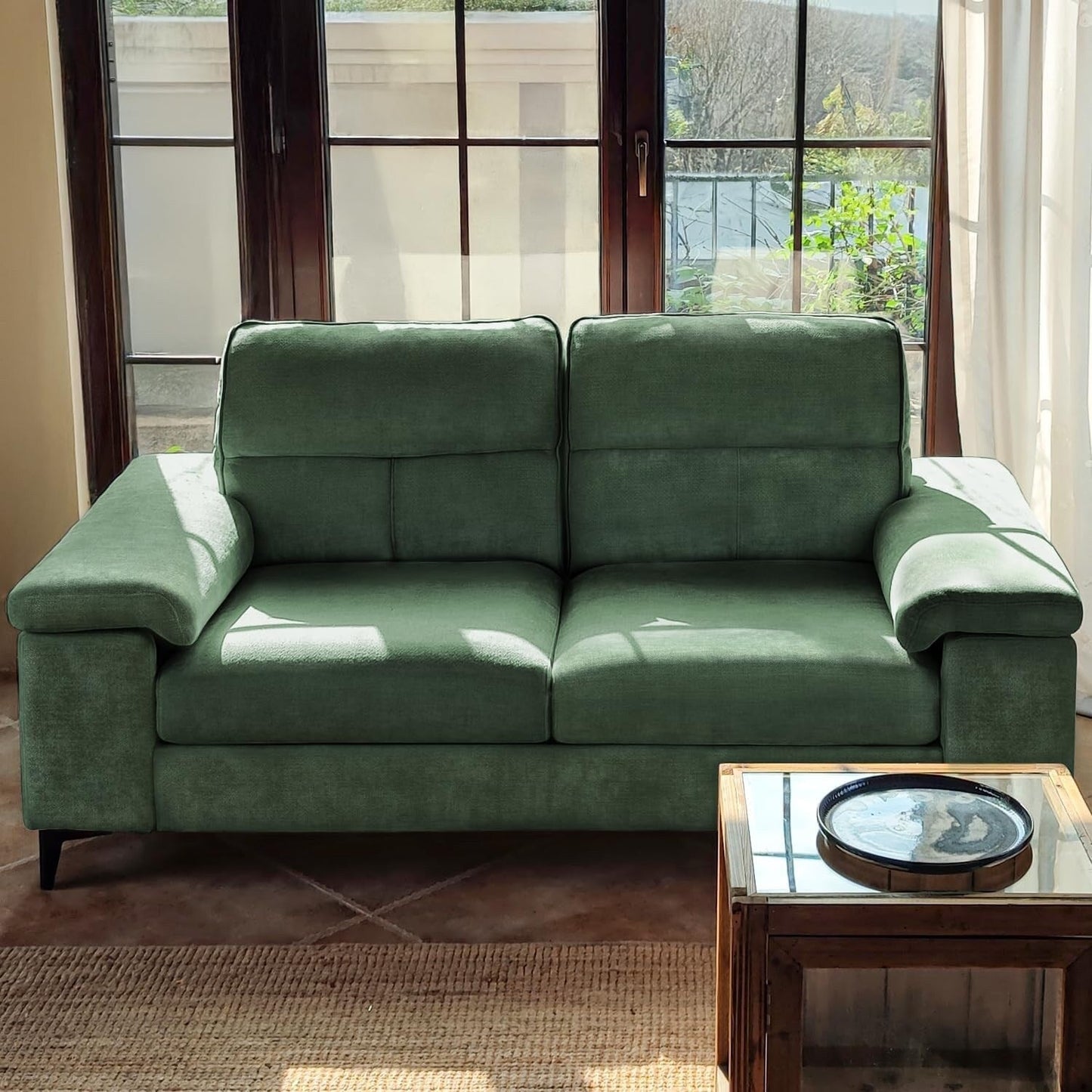 71.25 Chenille Loveseat Sofa - Deep Seat 2-Seater with 8 Cushion, Convertible Armrest & Removable Cover