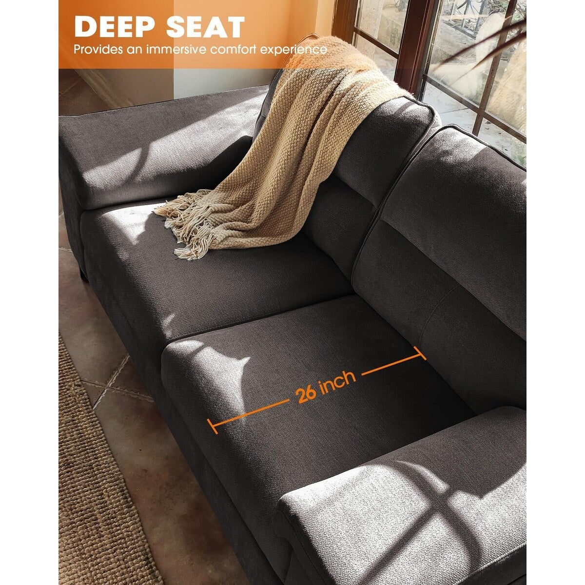 71.25 Chenille Loveseat Sofa - Deep Seat 2-Seater with 8 Cushion, Convertible Armrest & Removable Cover