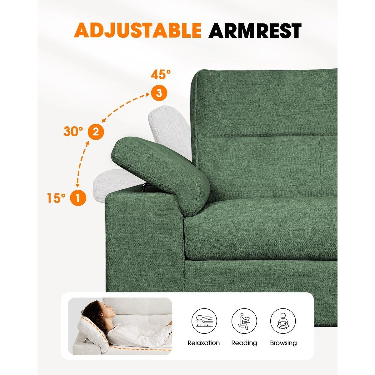 71.25 Chenille Loveseat Sofa - Deep Seat 2-Seater with 8 Cushion, Convertible Armrest & Removable Cover