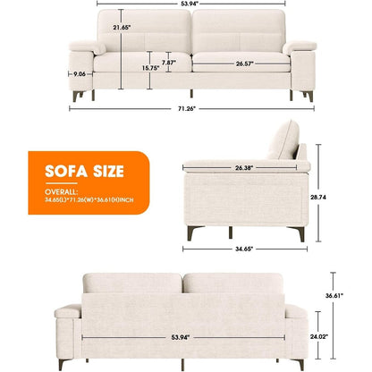 71.25 Chenille Loveseat Sofa - Deep Seat 2-Seater with 8 Cushion, Convertible Armrest & Removable Cover