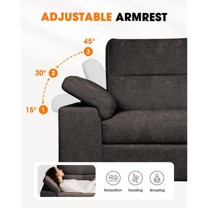 71.25 Chenille Loveseat Sofa - Deep Seat 2-Seater with 8 Cushion, Convertible Armrest & Removable Cover